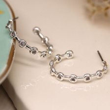 Silver Plated Open Hoop Bezel Crystal Earrings by Peace of Mind